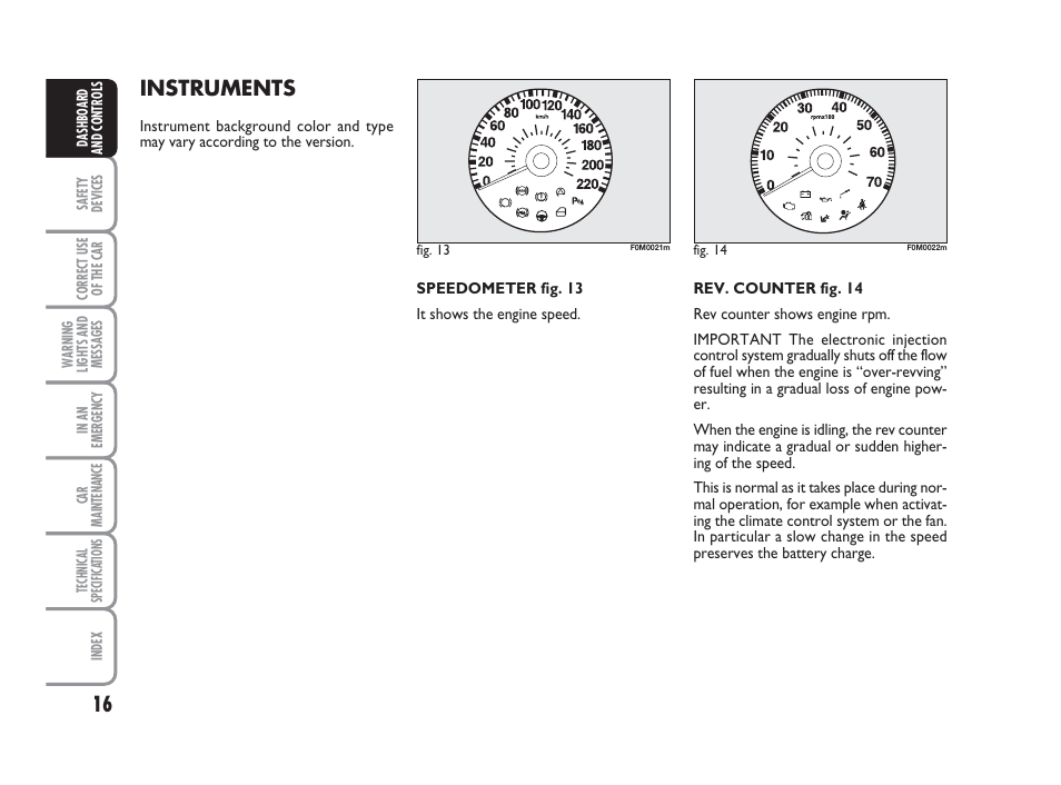 Instruments | FIAT Grande Punto Actual User Manual | Page 18 / 243