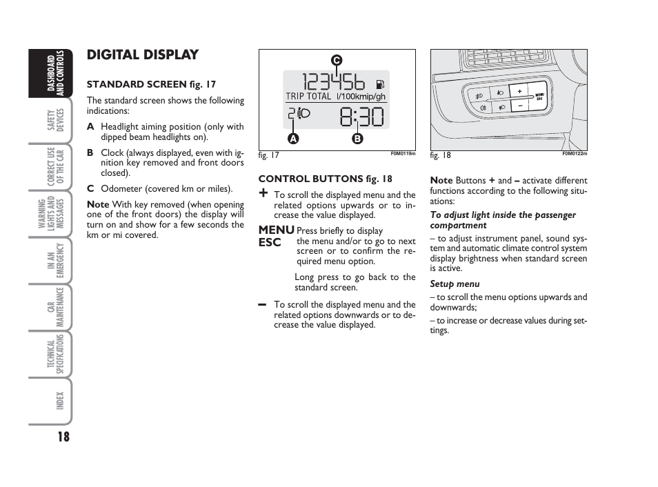 Digital display | FIAT Grande Punto Actual User Manual | Page 20 / 243