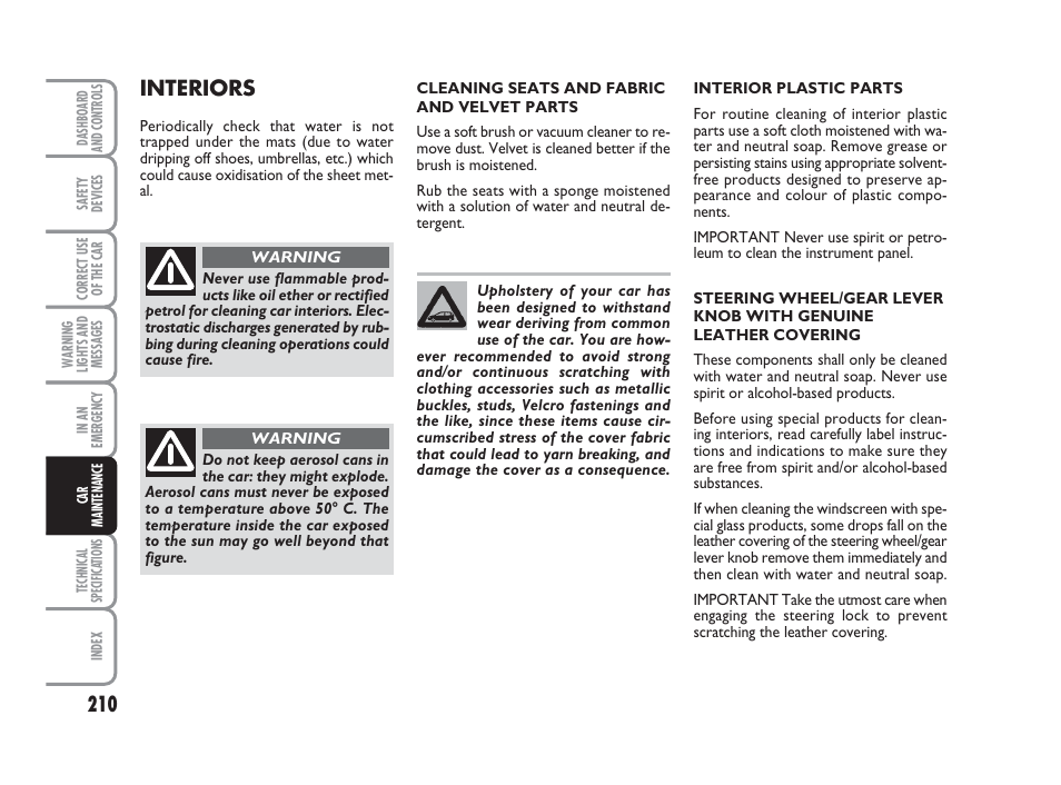 Interiors | FIAT Grande Punto Actual User Manual | Page 212 / 243