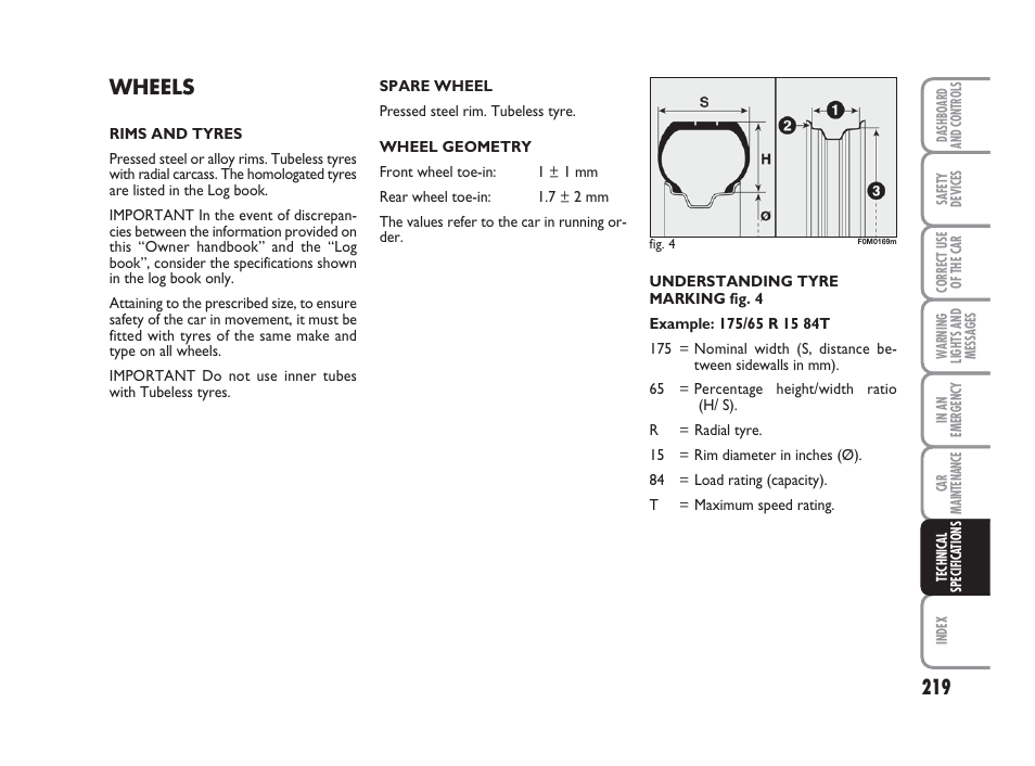 Wheels | FIAT Grande Punto Actual User Manual | Page 221 / 243