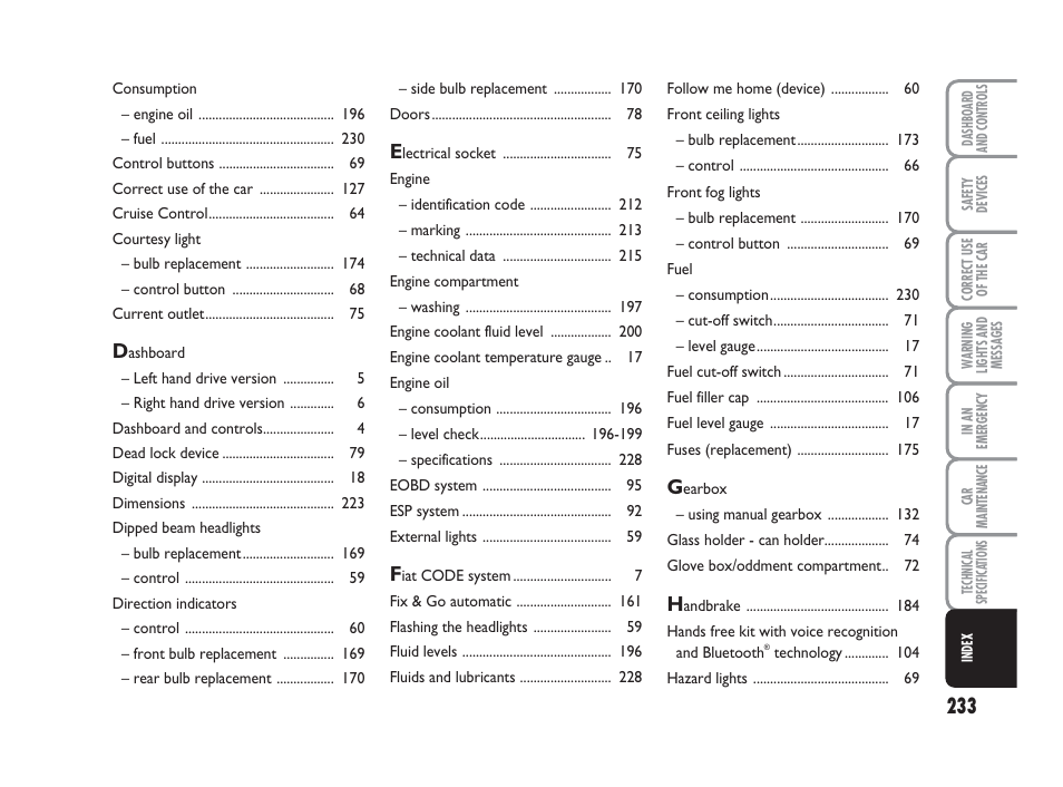 FIAT Grande Punto Actual User Manual | Page 235 / 243