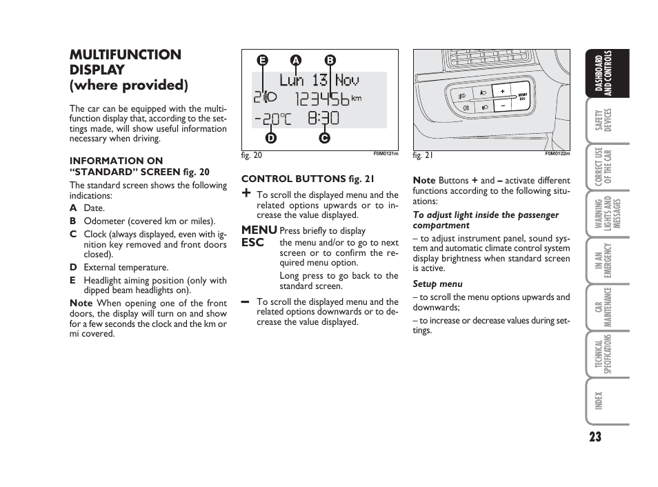 Multifunction display (where provided) | FIAT Grande Punto Actual User Manual | Page 25 / 243