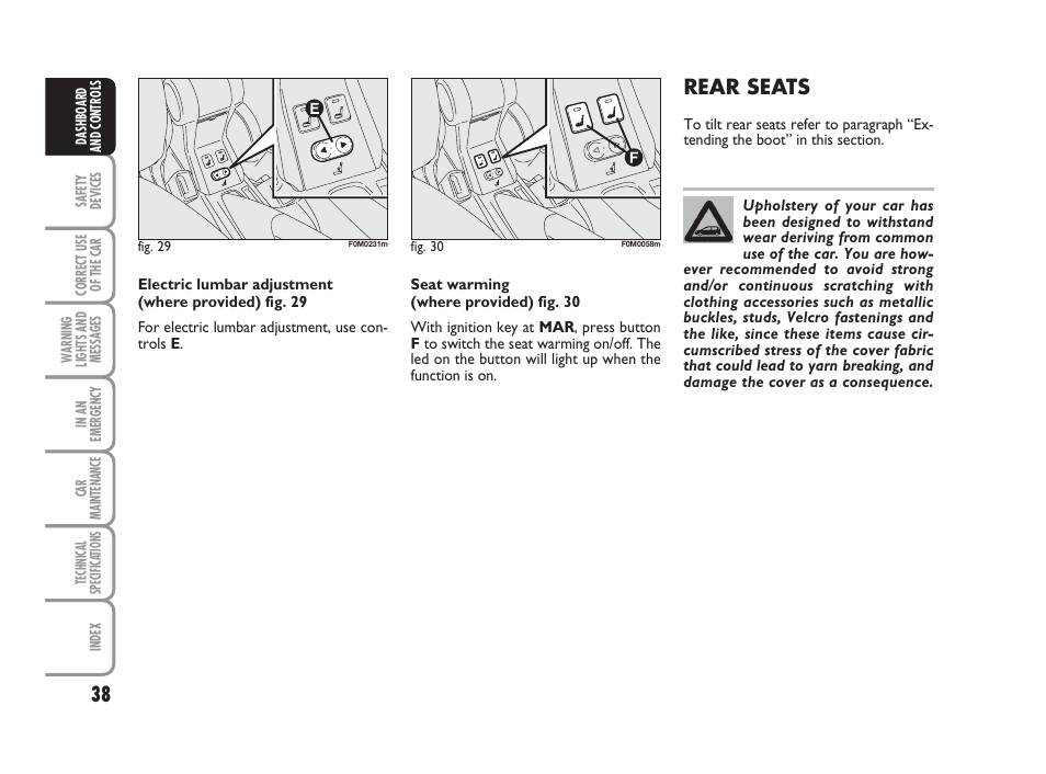 Rear seats | FIAT Grande Punto Actual User Manual | Page 40 / 243