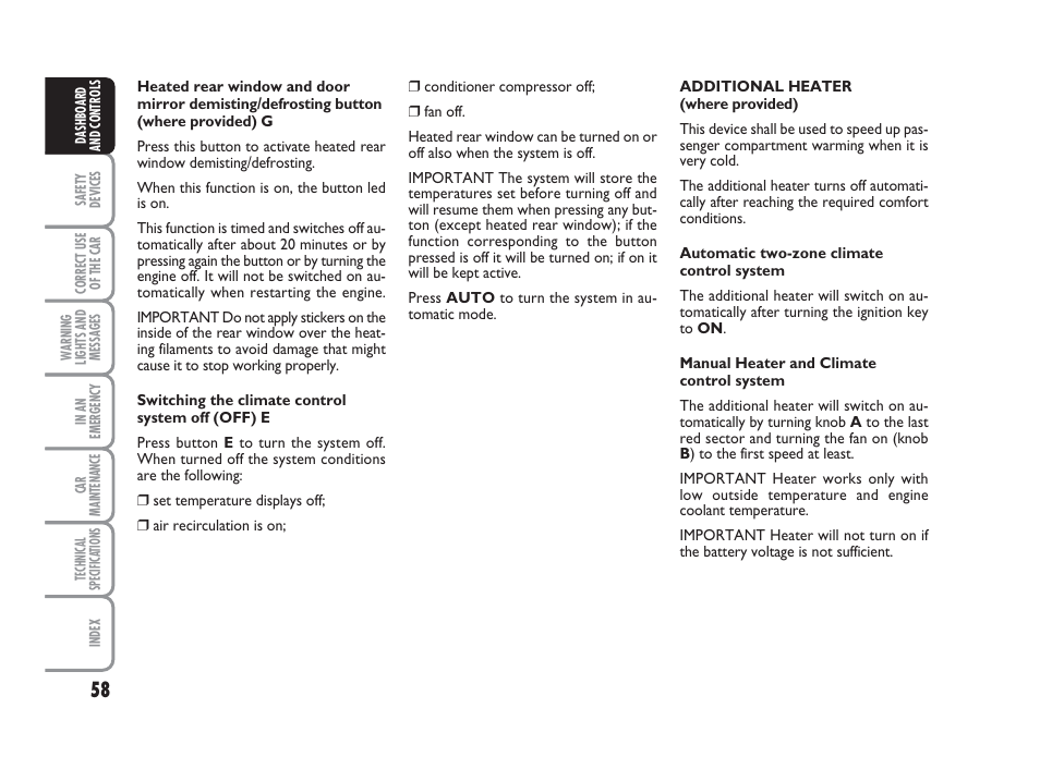 FIAT Grande Punto Actual User Manual | Page 60 / 243