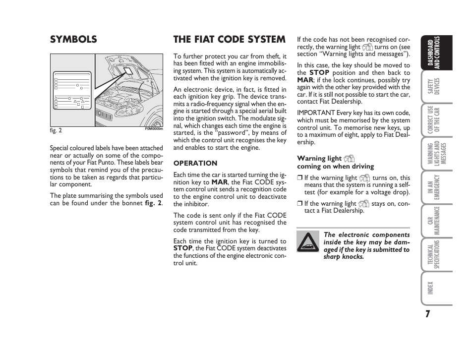 The fiat code system, Symbols | FIAT Grande Punto Actual User Manual | Page 9 / 243