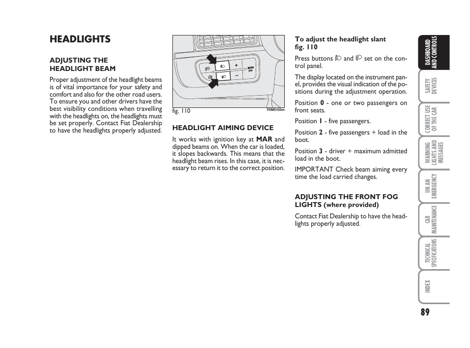 Headlights | FIAT Grande Punto Actual User Manual | Page 91 / 243