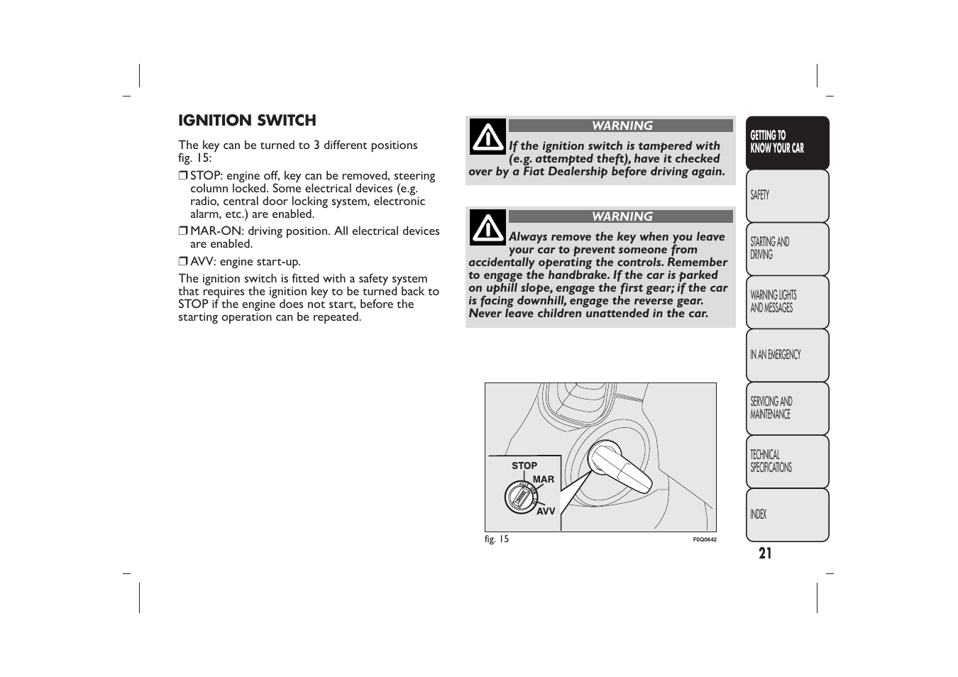 FIAT Bravo User Manual | Page 25 / 299