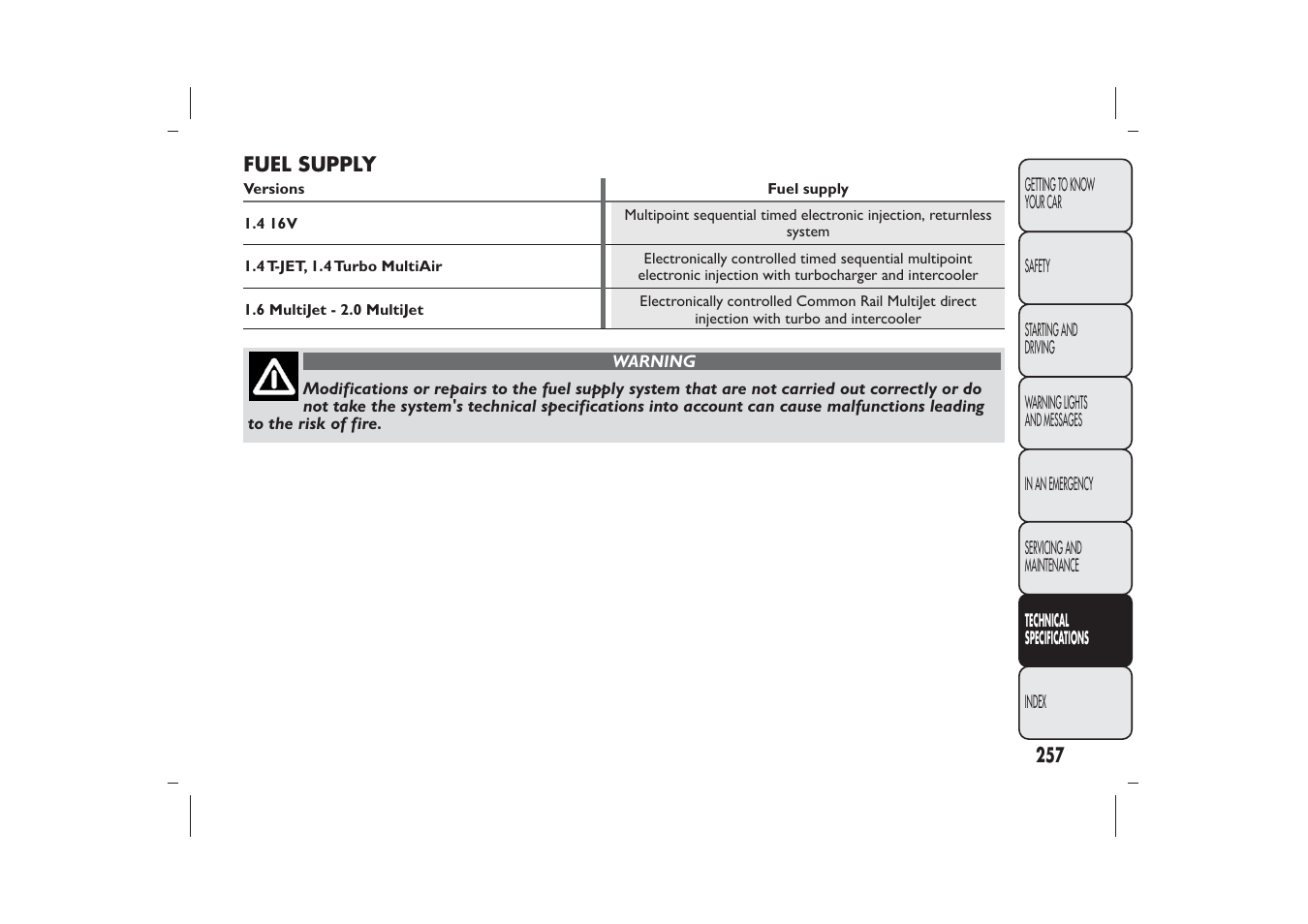 FIAT Bravo User Manual | Page 261 / 299