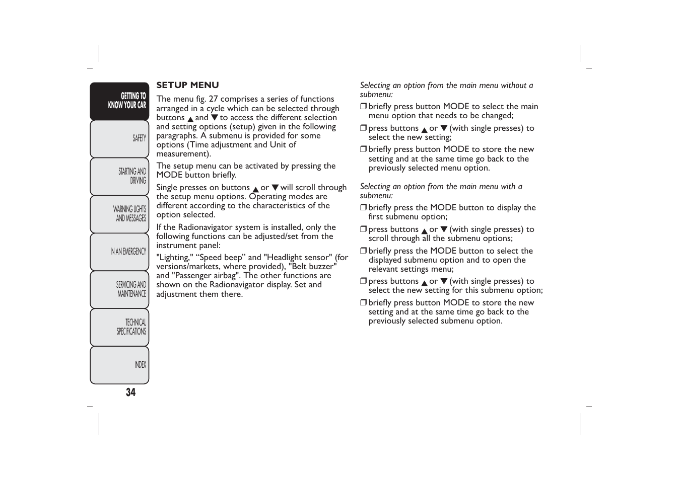 FIAT Bravo User Manual | Page 38 / 299