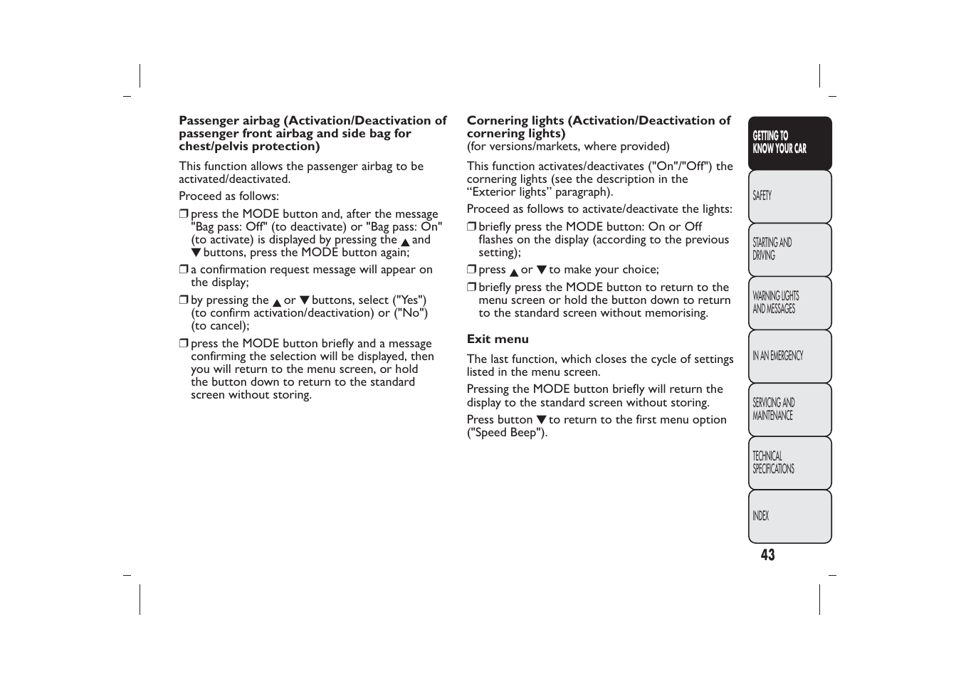 FIAT Bravo User Manual | Page 47 / 299