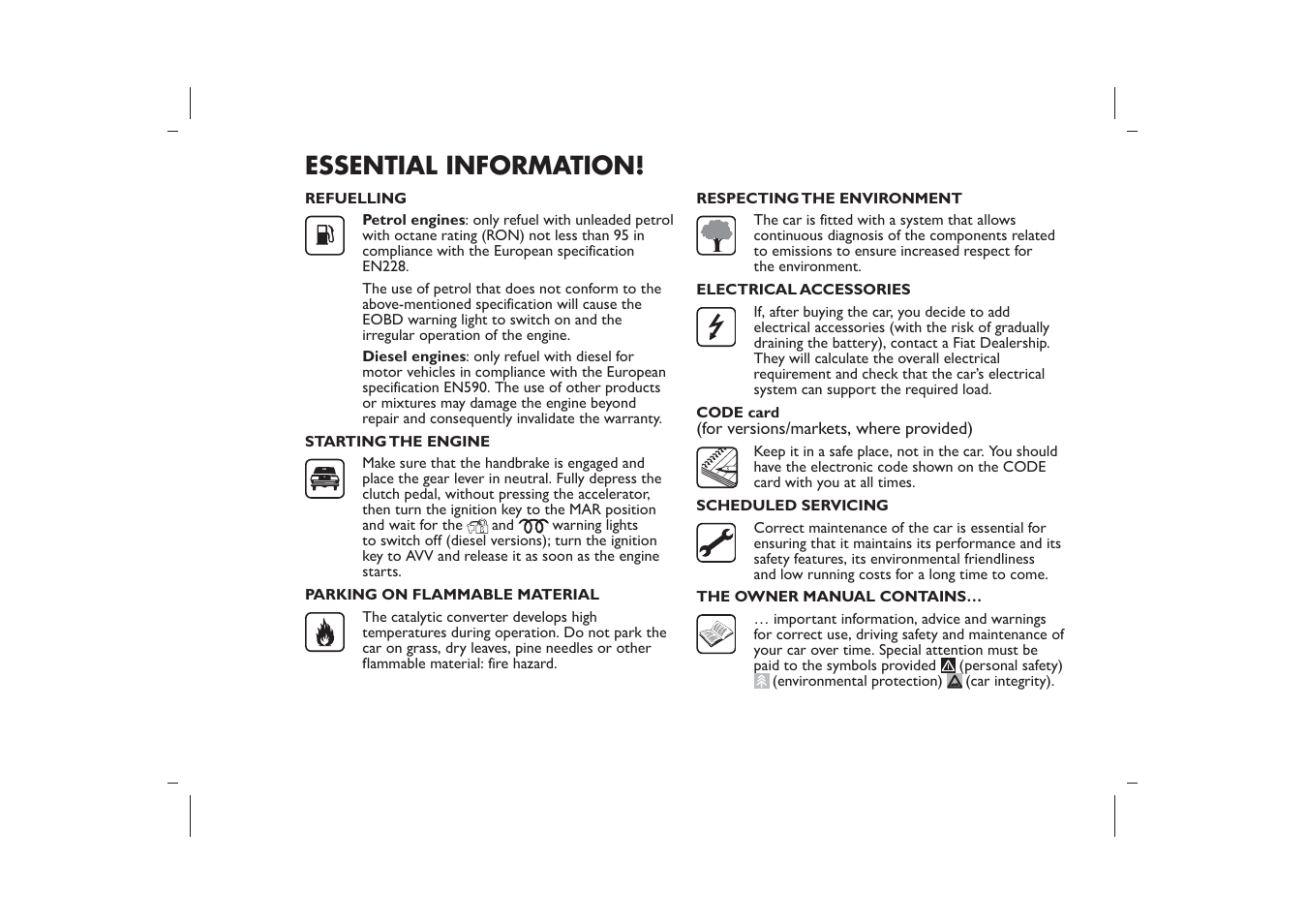 Essential information | FIAT Bravo User Manual | Page 6 / 299