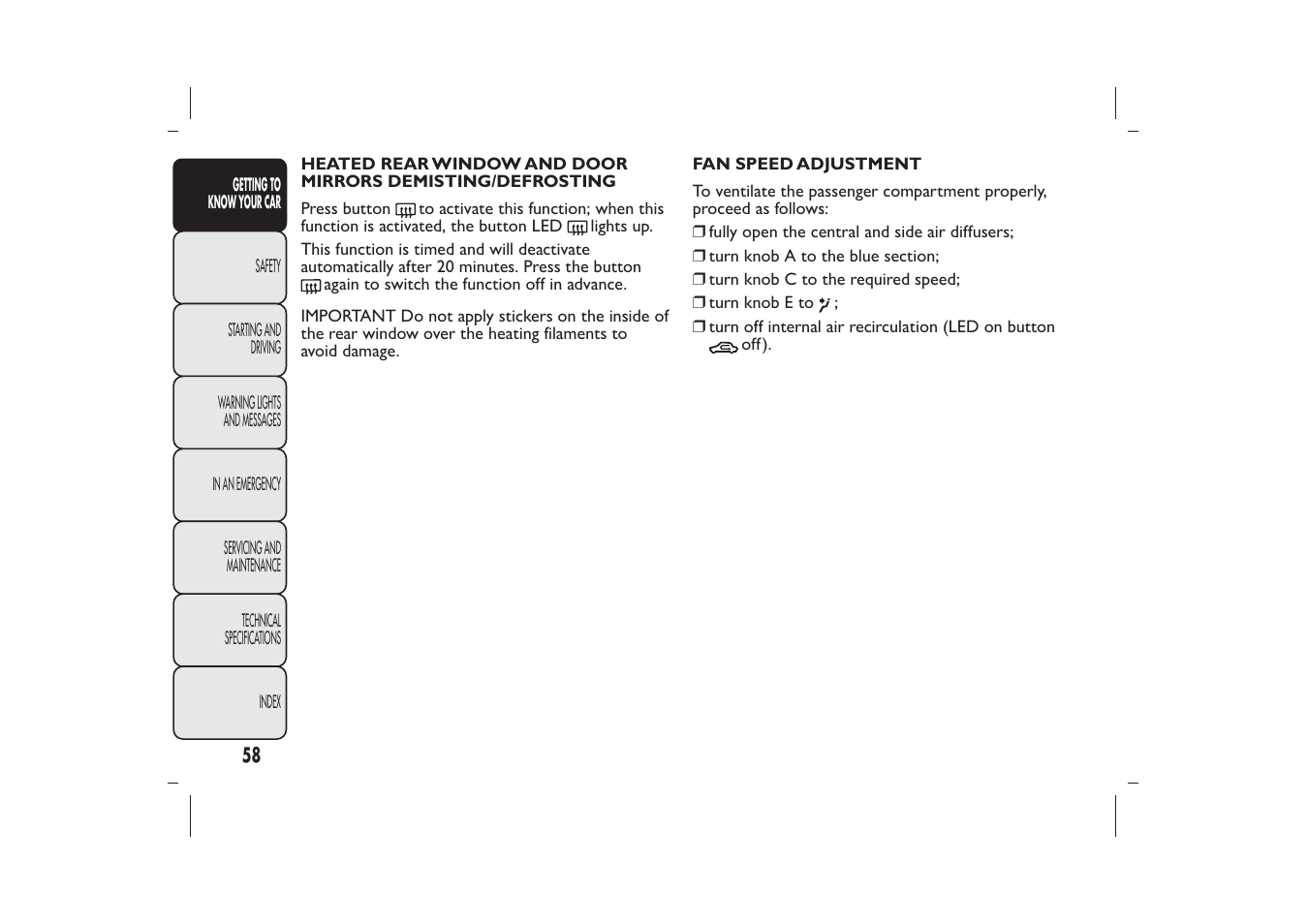 FIAT Bravo User Manual | Page 62 / 299