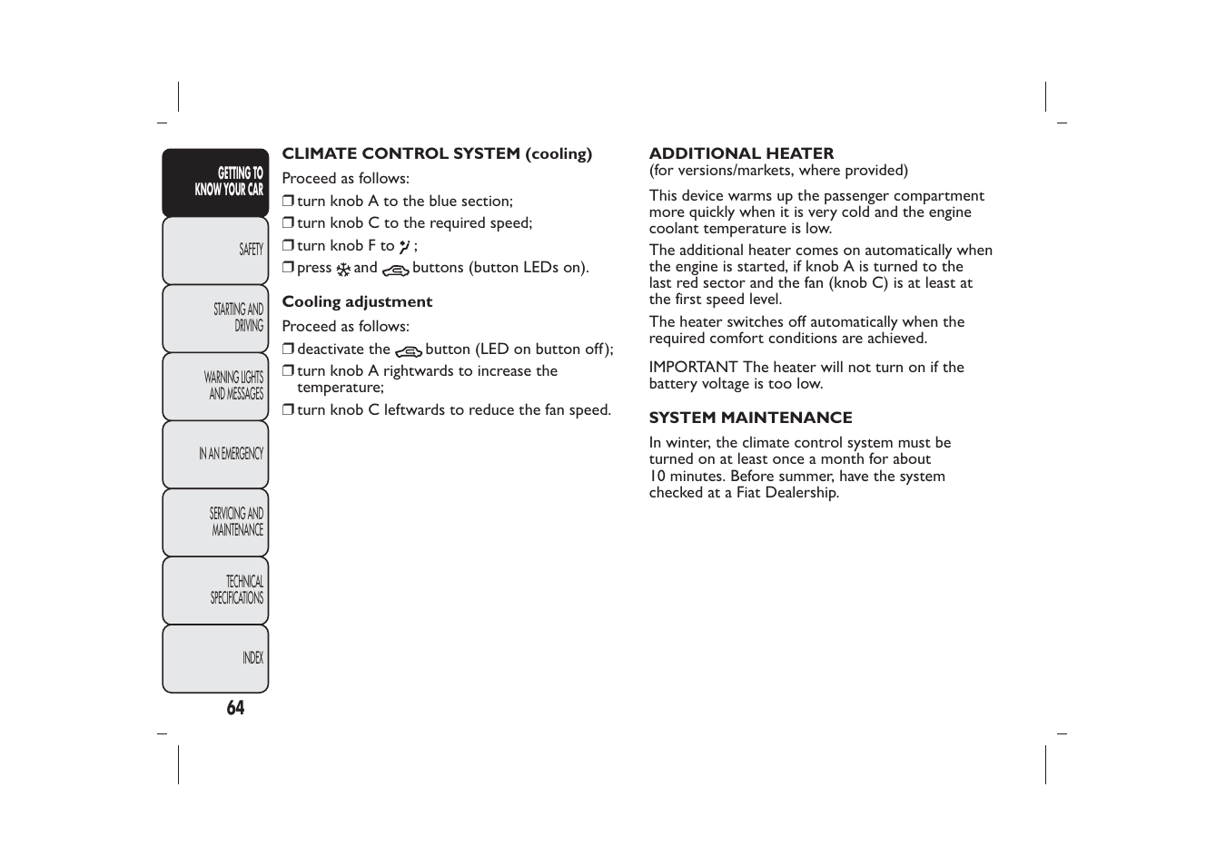 FIAT Bravo User Manual | Page 68 / 299