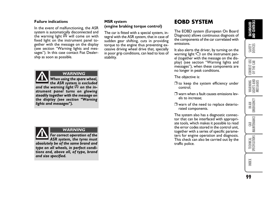 Eobd system | FIAT Stilo User Manual | Page 100 / 274