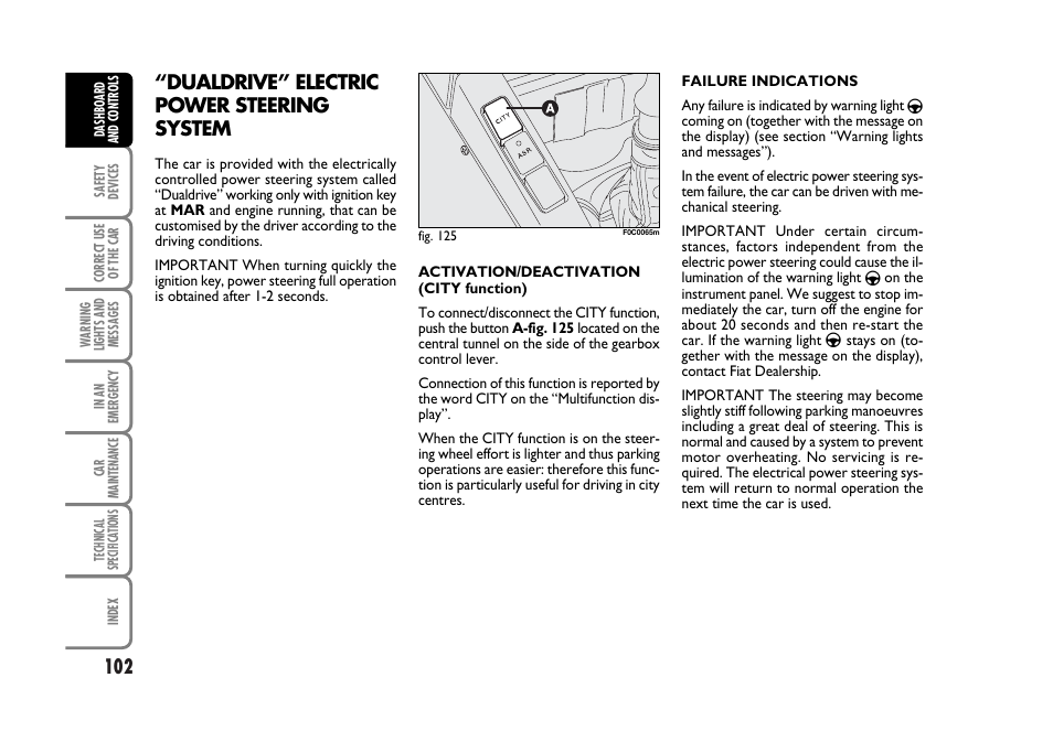 Dualdrive” electric power steering system | FIAT Stilo User Manual | Page 103 / 274