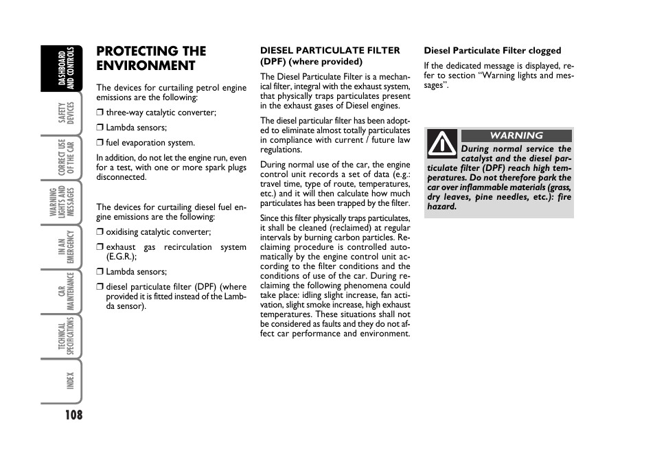 Protecting the environment | FIAT Stilo User Manual | Page 109 / 274