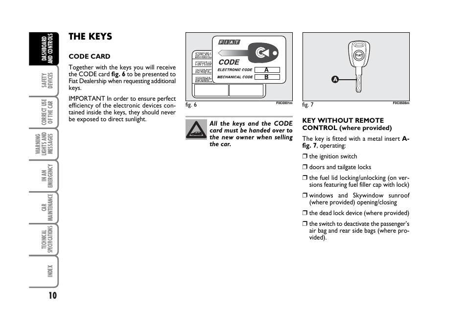 The keys | FIAT Stilo User Manual | Page 11 / 274