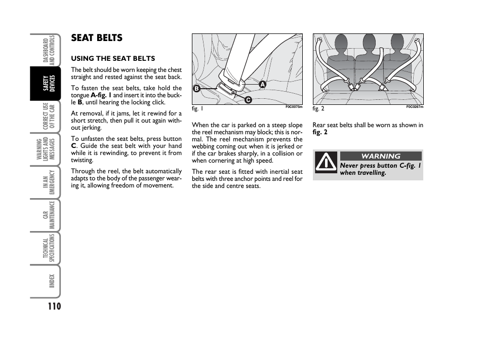 Seat belts | FIAT Stilo User Manual | Page 111 / 274