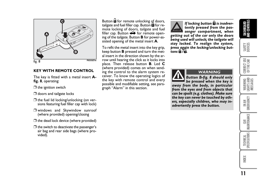 FIAT Stilo User Manual | Page 12 / 274