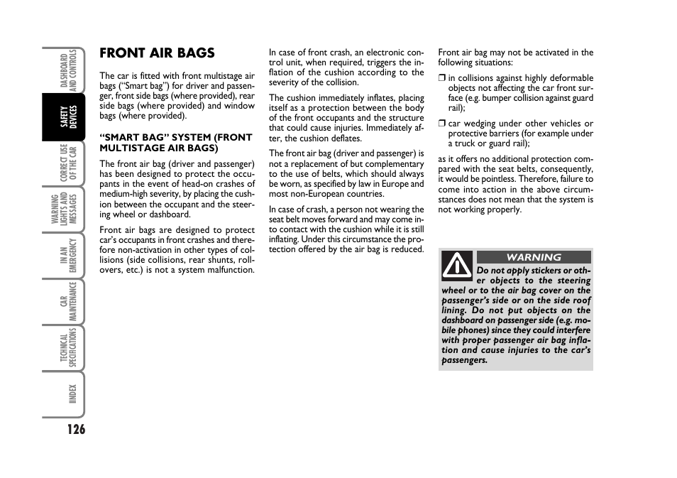 Front air bags | FIAT Stilo User Manual | Page 127 / 274