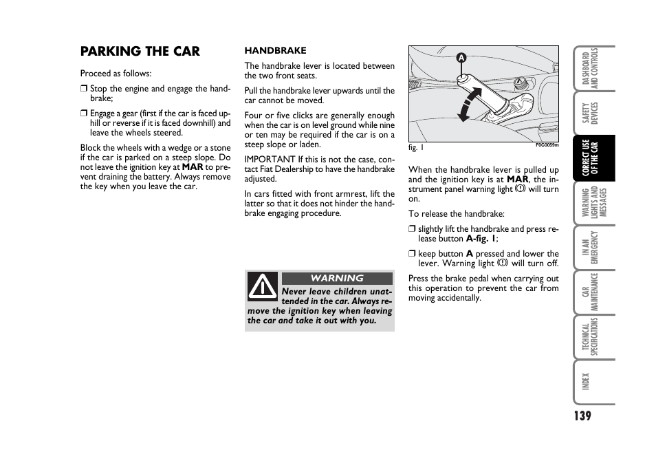 Parking the car | FIAT Stilo User Manual | Page 140 / 274