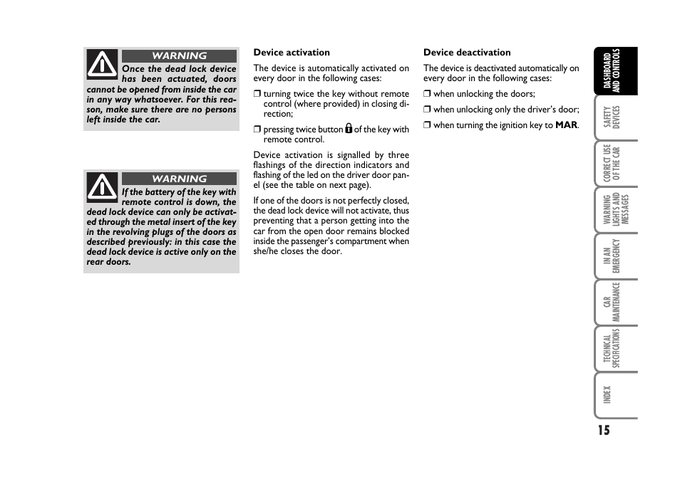 FIAT Stilo User Manual | Page 16 / 274