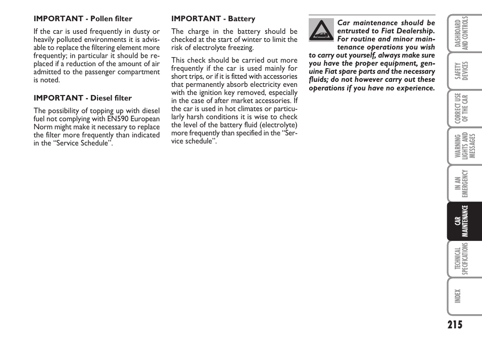 FIAT Stilo User Manual | Page 216 / 274