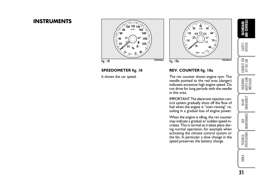 Instruments | FIAT Stilo User Manual | Page 22 / 274