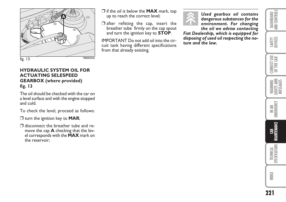 FIAT Stilo User Manual | Page 222 / 274