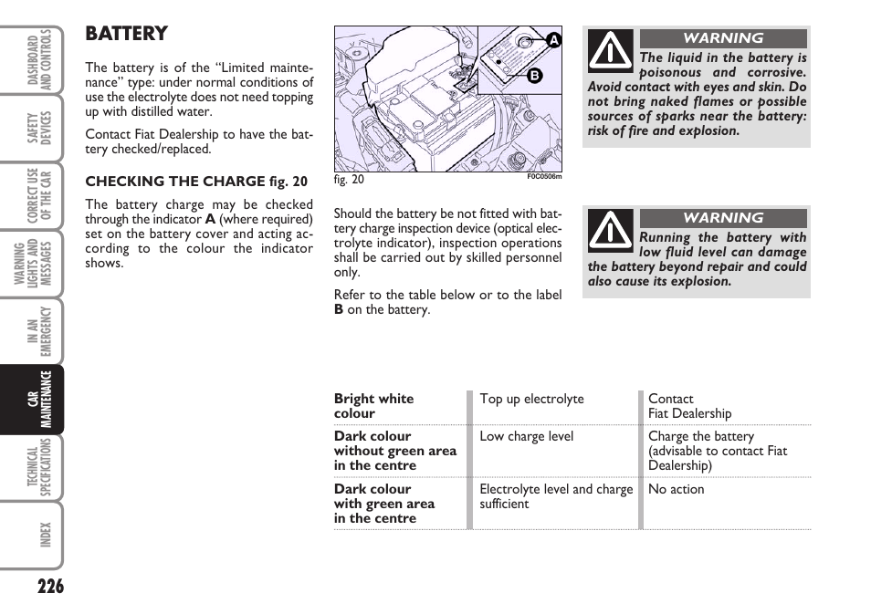 Battery | FIAT Stilo User Manual | Page 227 / 274