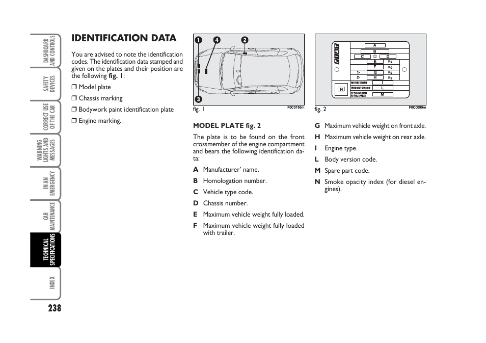 Identification data | FIAT Stilo User Manual | Page 239 / 274