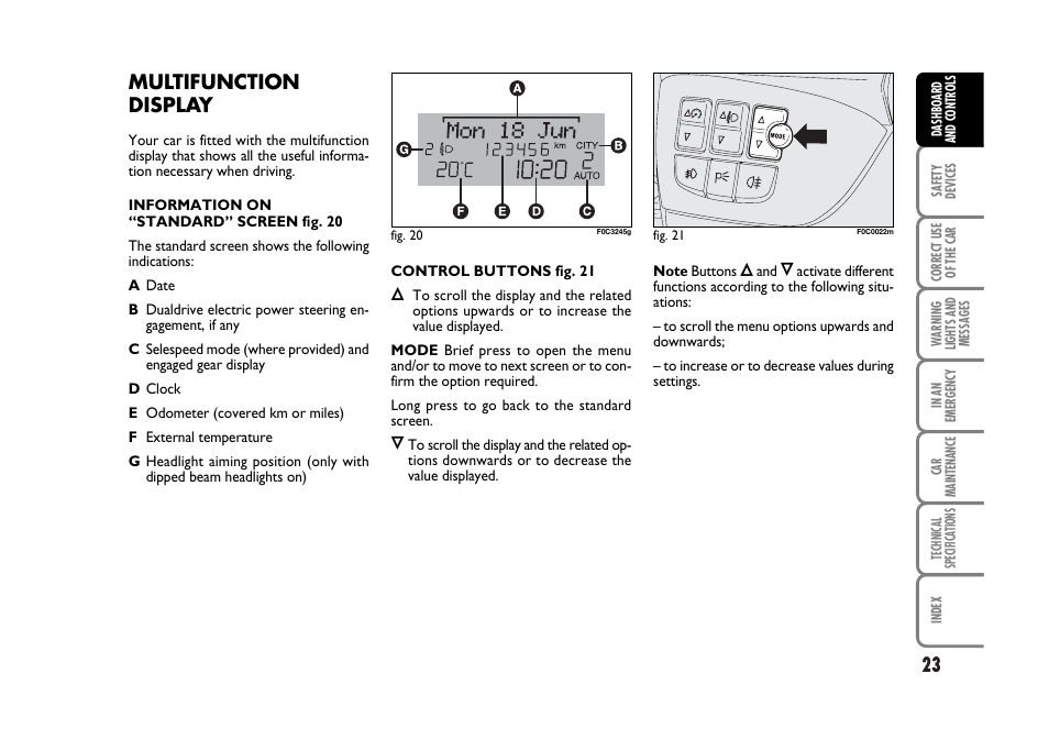 Multifunction display | FIAT Stilo User Manual | Page 24 / 274