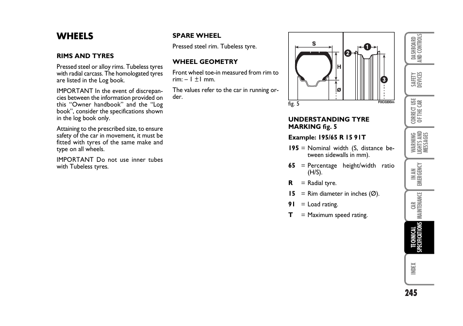 Wheels | FIAT Stilo User Manual | Page 246 / 274