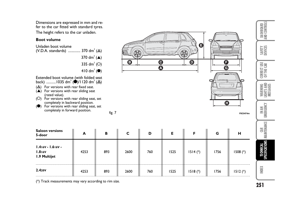 FIAT Stilo User Manual | Page 252 / 274