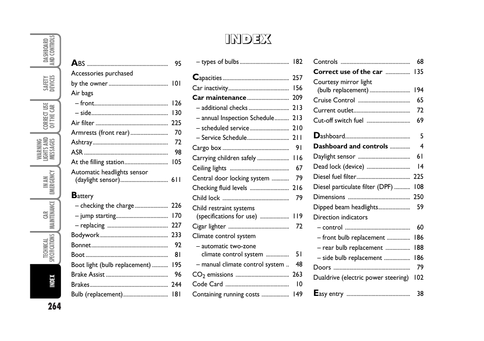 FIAT Stilo User Manual | Page 265 / 274