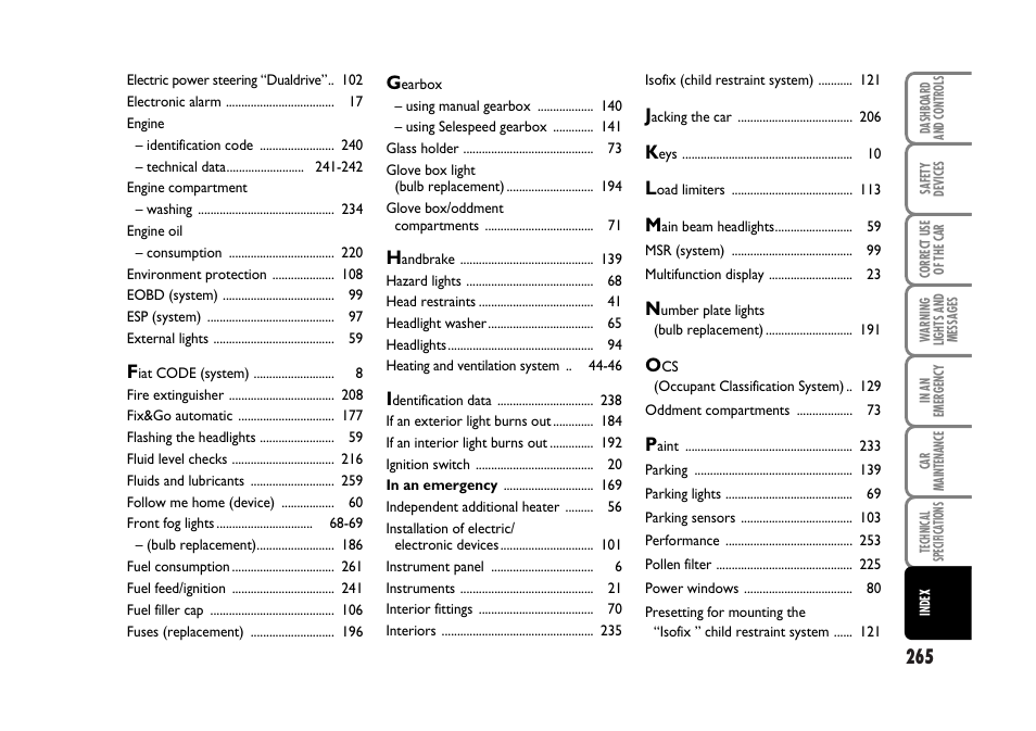 FIAT Stilo User Manual | Page 266 / 274