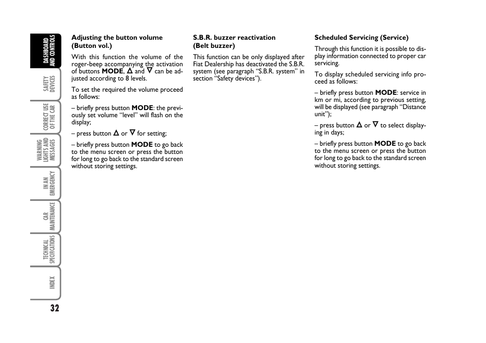 FIAT Stilo User Manual | Page 33 / 274