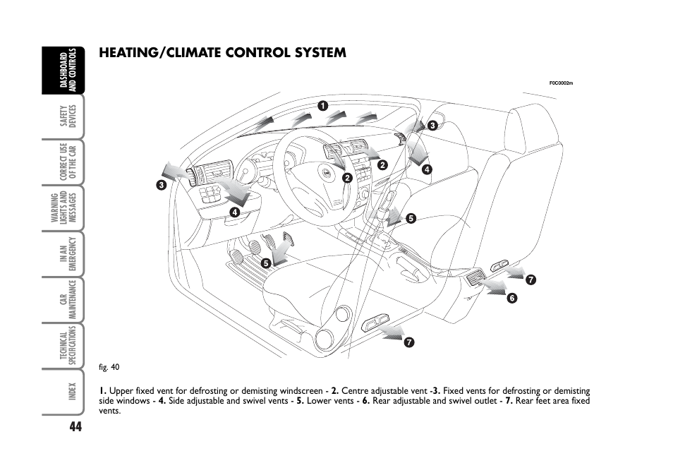 Heating/climate control system | FIAT Stilo User Manual | Page 45 / 274