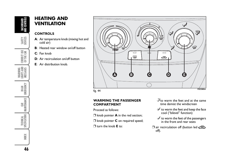 Heating and ventilation | FIAT Stilo User Manual | Page 47 / 274