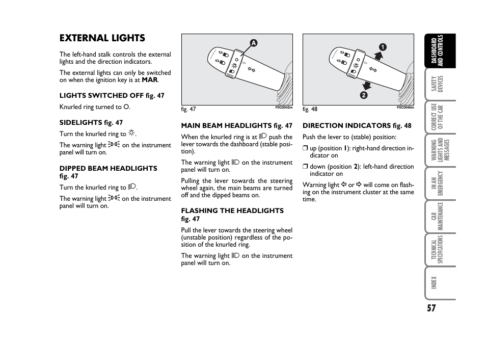 External lights | FIAT Stilo User Manual | Page 58 / 274