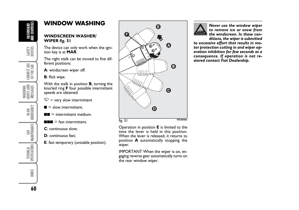 Window washing | FIAT Stilo User Manual | Page 61 / 274