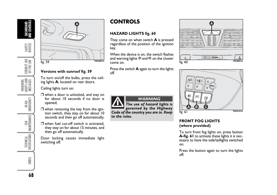 Controls | FIAT Stilo User Manual | Page 69 / 274