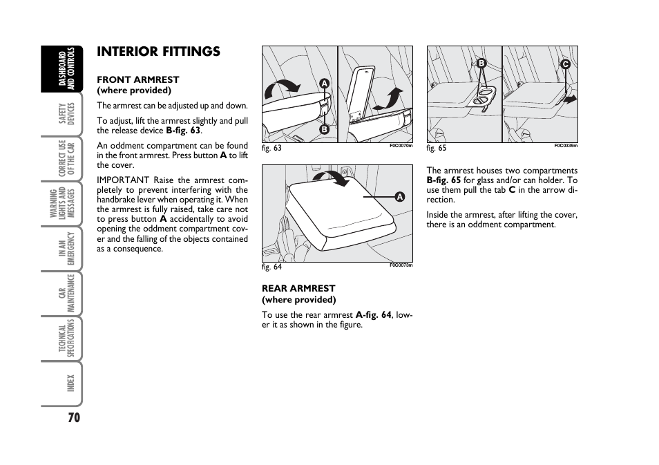 Interior fittings | FIAT Stilo User Manual | Page 71 / 274