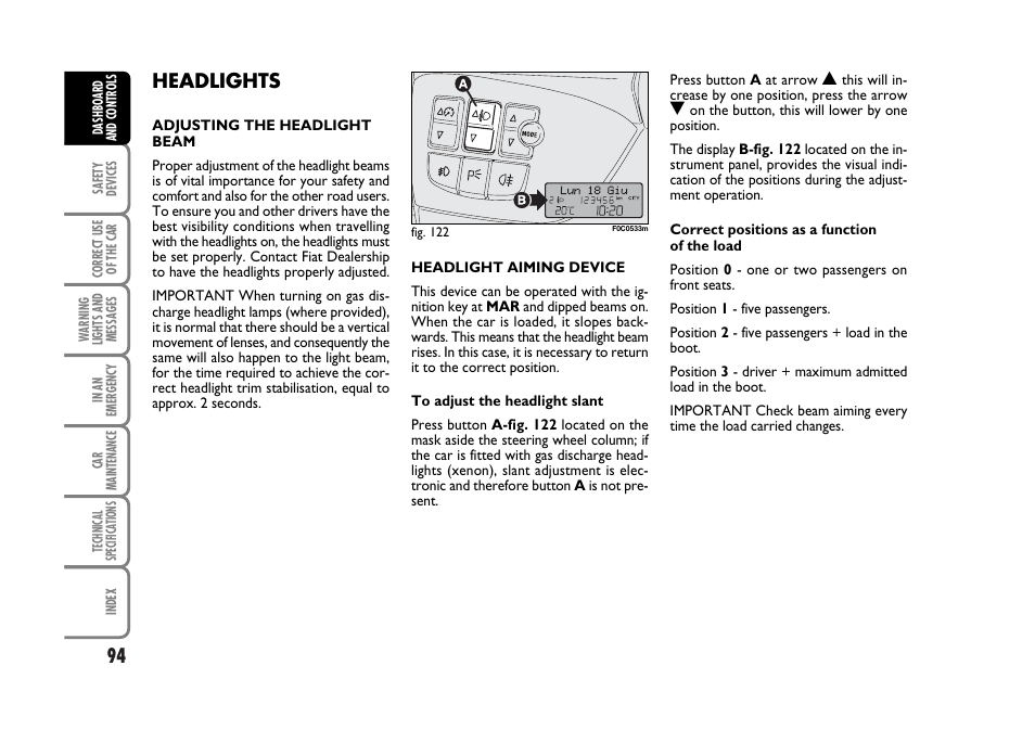 Headlights | FIAT Stilo User Manual | Page 95 / 274