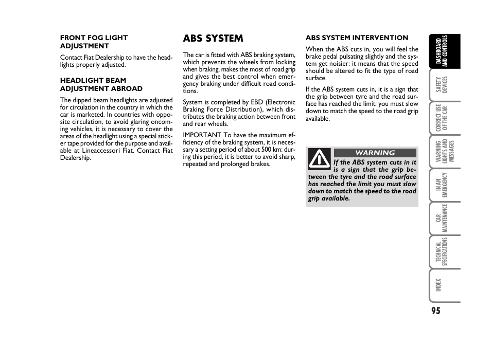 Abs system | FIAT Stilo User Manual | Page 96 / 274