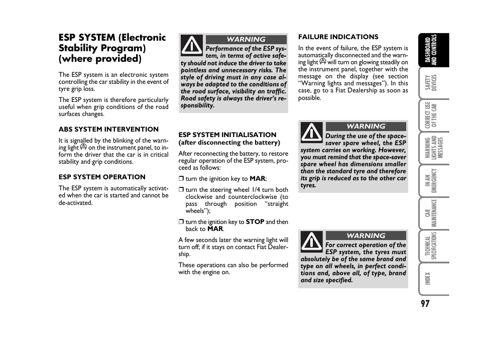 FIAT Stilo User Manual | Page 98 / 274