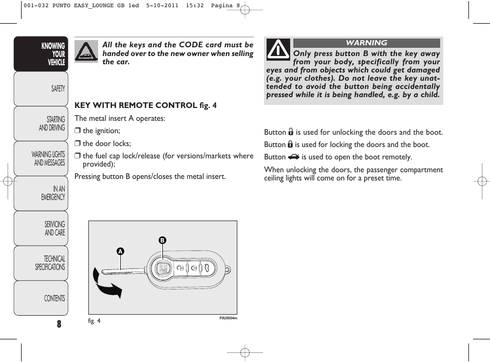 FIAT Punto 2012 User Manual | Page 10 / 267