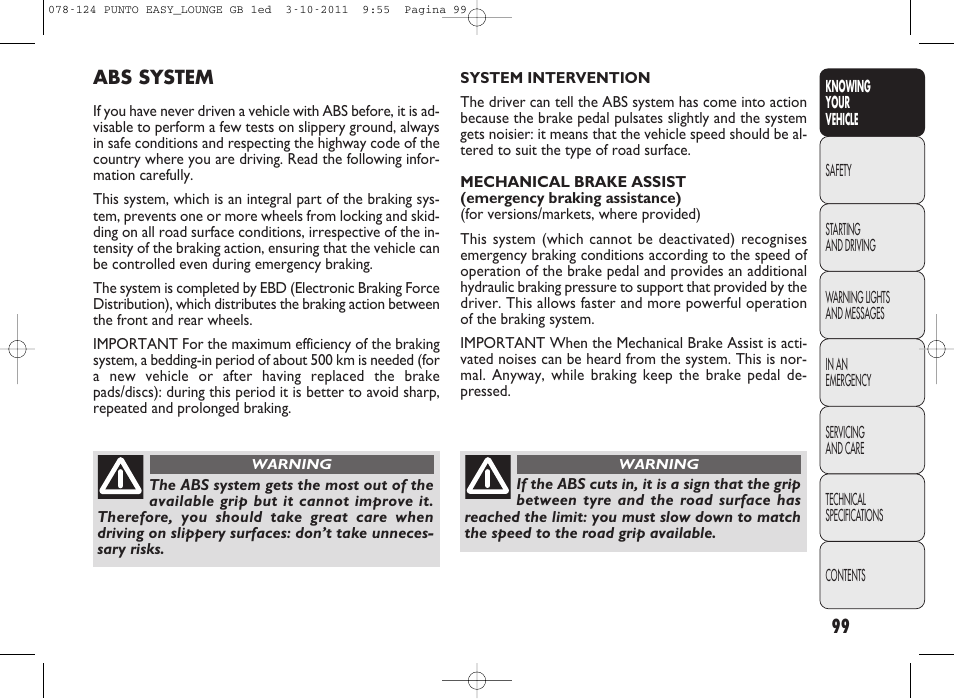 FIAT Punto 2012 User Manual | Page 101 / 267