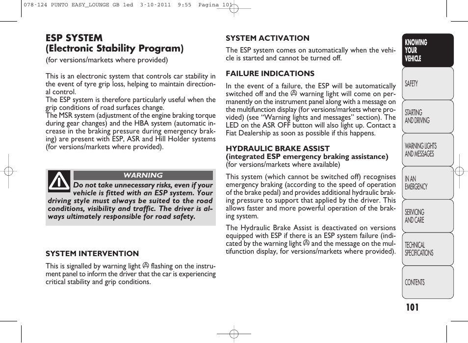 FIAT Punto 2012 User Manual | Page 103 / 267