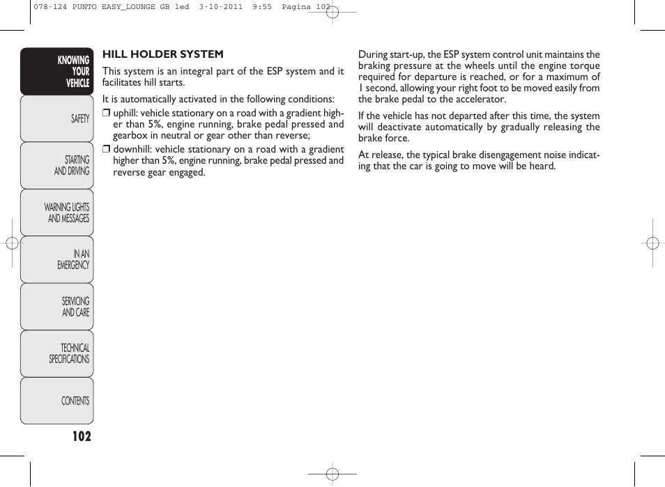 FIAT Punto 2012 User Manual | Page 104 / 267